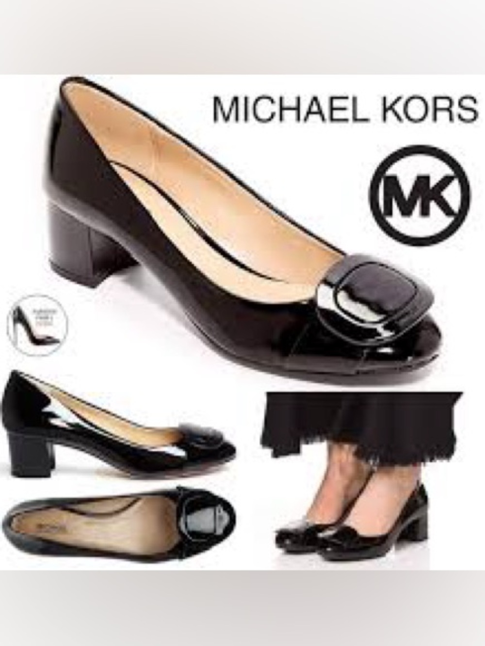 Michael Michael Kors Pauline Flex Mid Pumps Black Patent Size 10